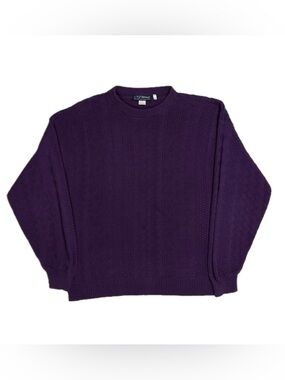 Vtg 90s Made USA AJ Michael 100% cotton purple textured knit sweater men’s large